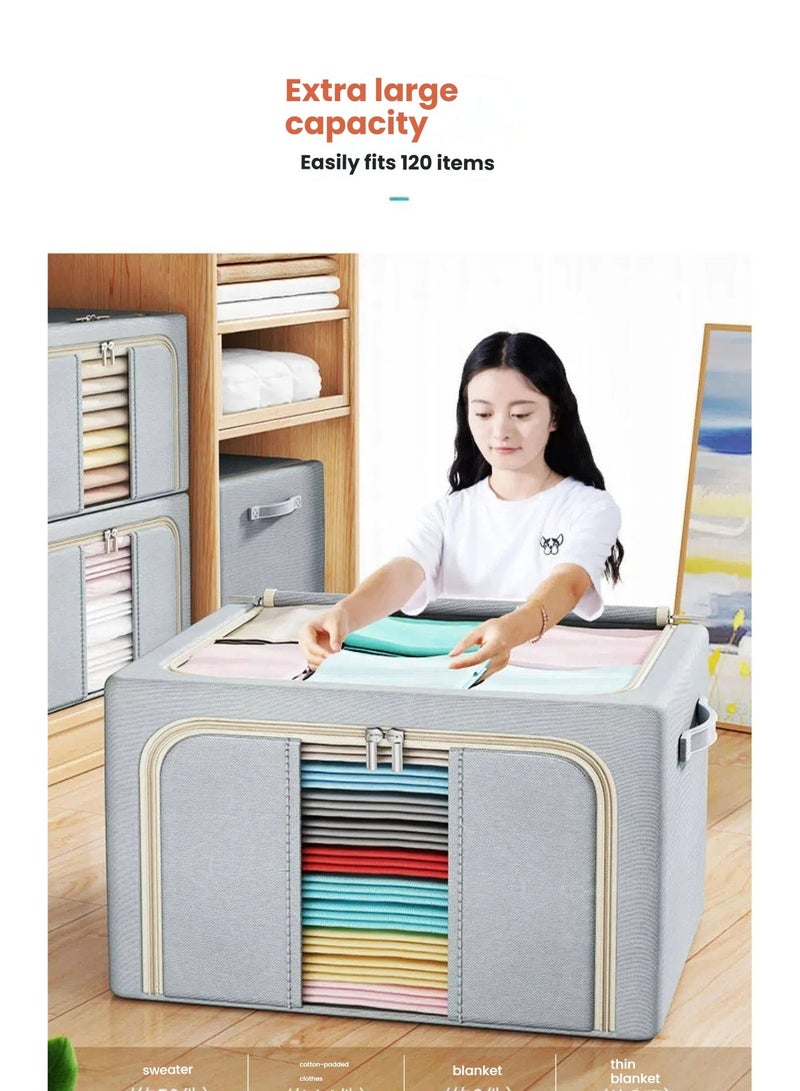 NIBEMINENT 3 Pack Total 198L Wardrobe Clothes Organizer，Foldable Clothing Storage Boxes，Stackable Drawer Organizers,with Metal Frames，Handles，Transparent Windows, and Double Zippers，for Clothes, Jeans, Pants, Sweaters, Dresses - Image 4